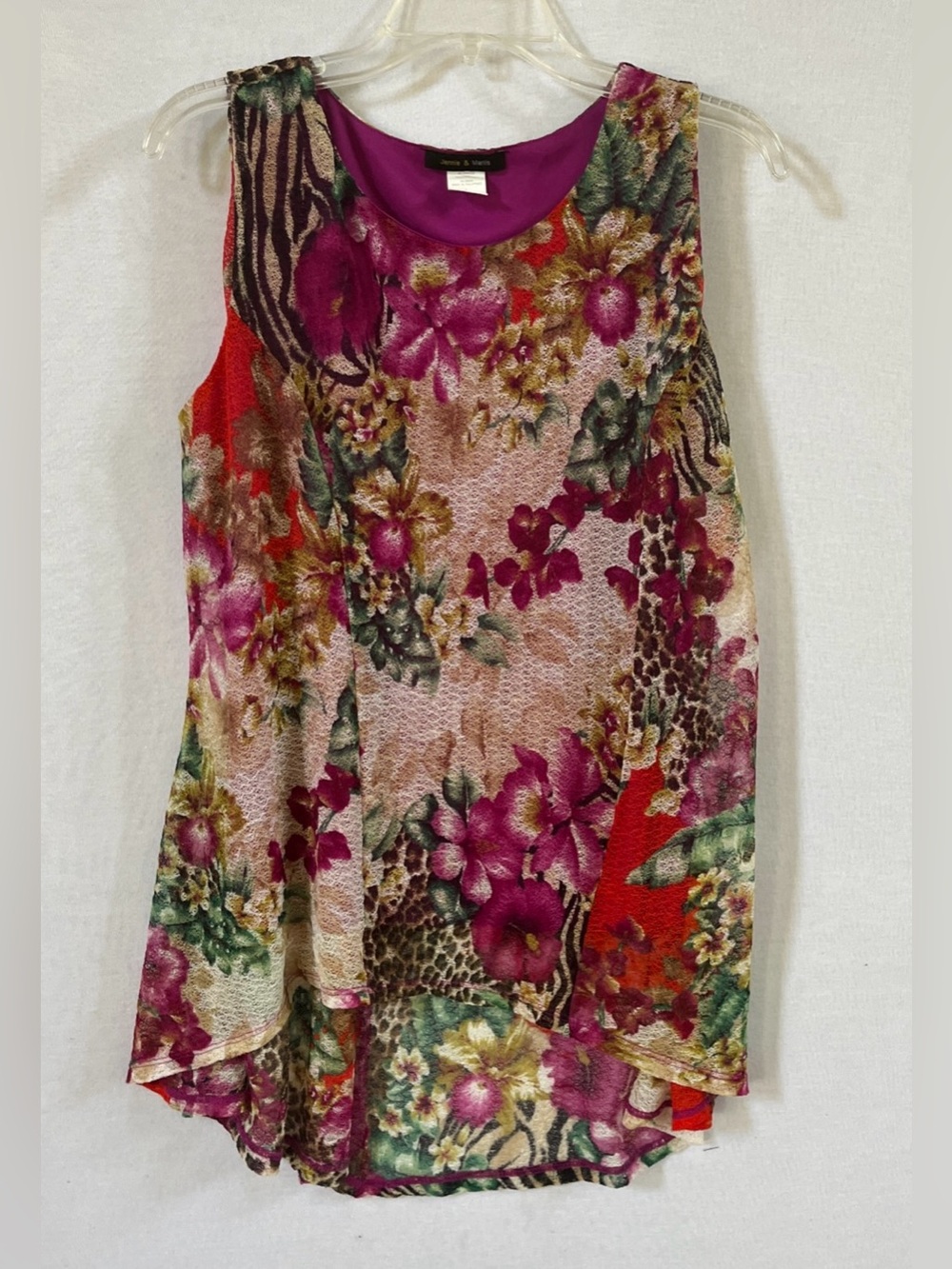 Jennie & Marlis Sleeveless Top Blouse L Floral Animal Mesh Asymmetric Boho Y2K - Picture 3 of 10